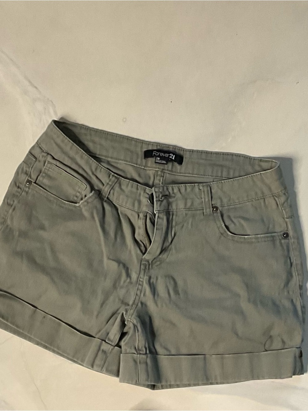 Forever 21 Olive Green Rolled Hem Cotton Shorts